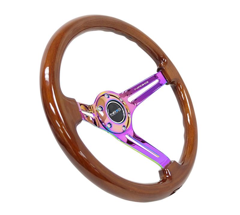 NRG Reinforced Steering Wheel (350mm / 3in. Deep) Brown Wood w/Blk Matte Spoke/Neochrome Center Mark - Corvette Realm