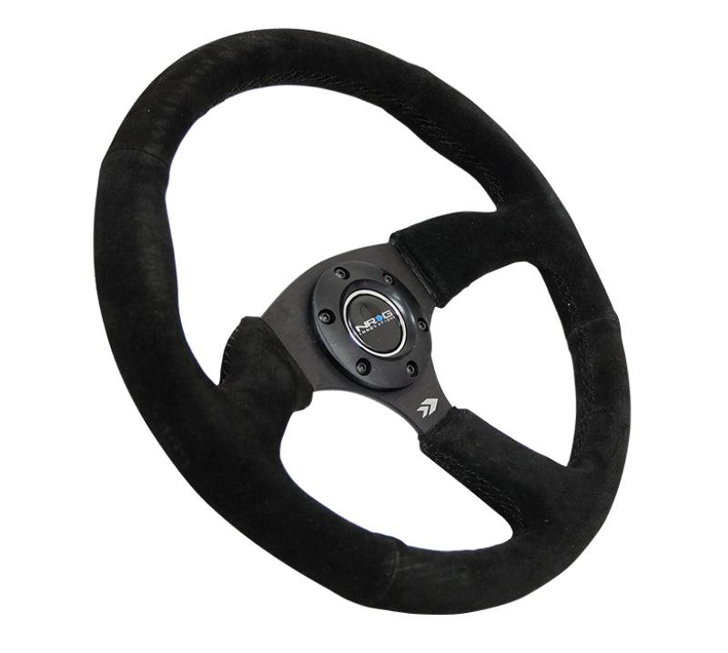 NRG Reinforced Steering Wheel (350mm / 2.5in. Deep) Blk Suede Comfort Grip w/5mm Matte Blk Spokes - Corvette Realm