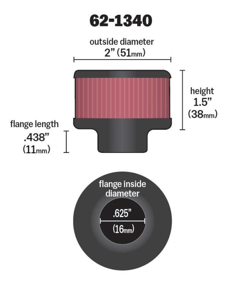 K&N 0.625 inch ID 2 inch OD 1.5 inch H Clamp On Crankcase Vent Filter - Corvette Realm