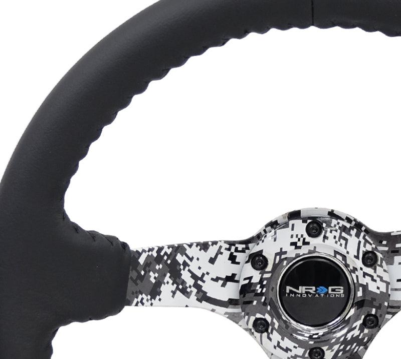 NRG Reinforced Steering Wheel (350mm / 3in. Deep) Blk Leather w/Hydrodipped Digi-Camo Spokes - Corvette Realm