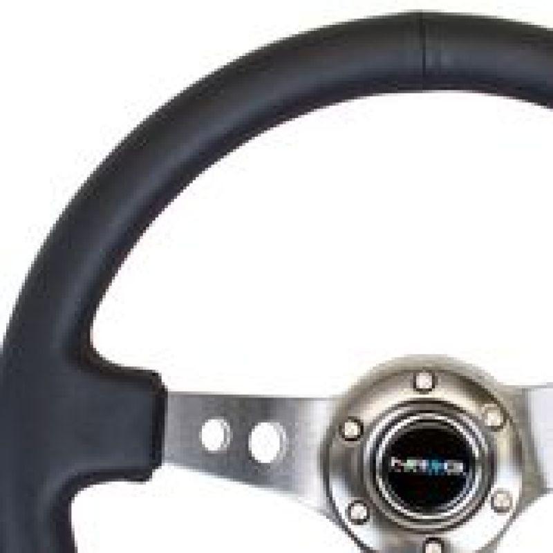 NRG Reinforced Steering Wheel (350mm / 3in. Deep) Blk Leather w/Gunmetal Circle Cutout Spokes - Corvette Realm