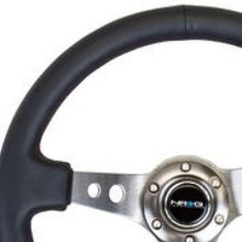 Load image into Gallery viewer, NRG Reinforced Steering Wheel (350mm / 3in. Deep) Blk Leather w/Gunmetal Circle Cutout Spokes - Corvette Realm