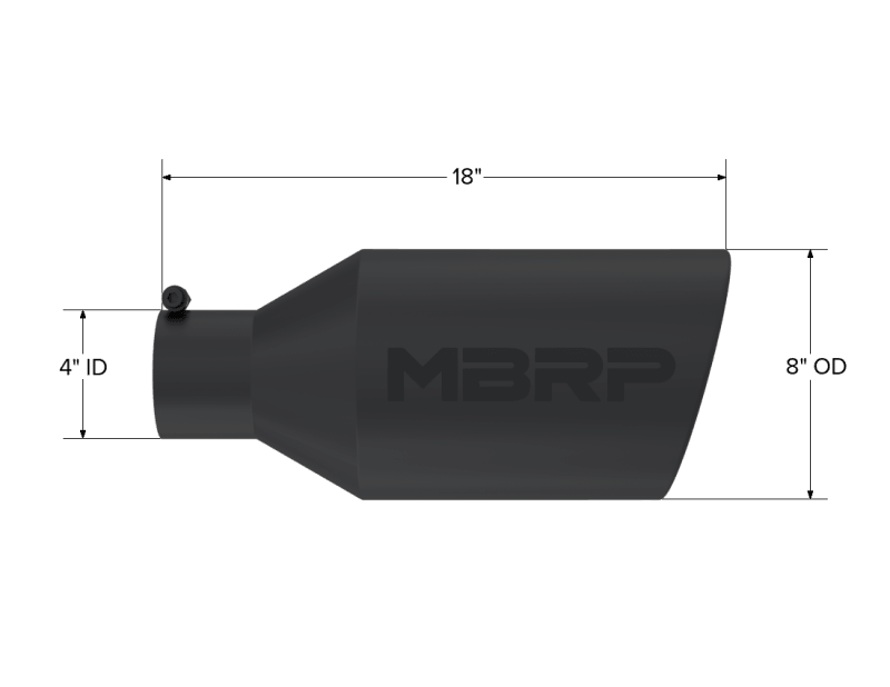 MBRP Universal Tip 8in O.D. Rolled End 4in inlet 18in length Black - Corvette Realm