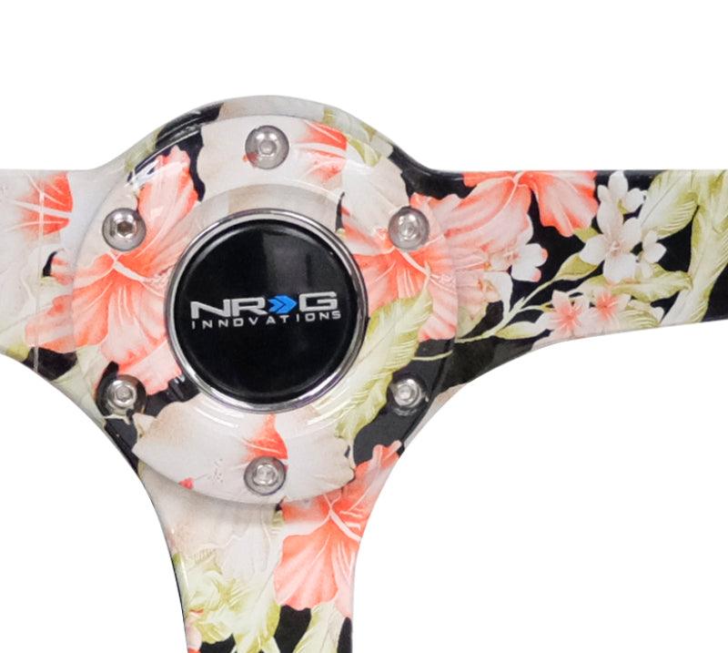 NRG Reinforced Steering Wheel (350mm / 3in. Deep) Blk Suede Floral Dipped w/ Blk Baseball Stitch - Corvette Realm