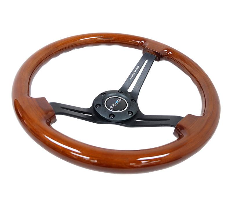 NRG Reinforced Steering Wheel (350mm / 3in. Deep) Brown Wood w/Blk Matte Spoke/Black Center Mark - Corvette Realm