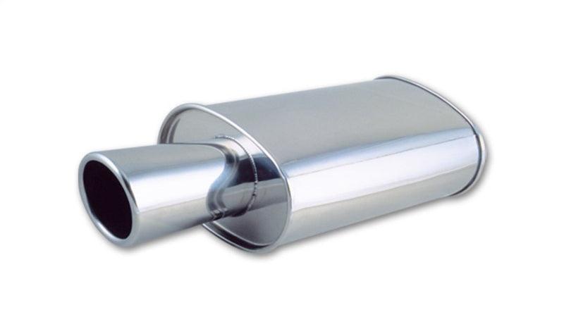 Vibrant StreetPower Oval Muffler with 4in Round Tip Angle Cut Rolled Edge - 2.5in inlet I.D. - Corvette Realm