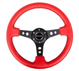 NRG Reinforced Steering Wheel (350mm / 3in. Deep) Red Leather/Blk Stitch w/Blk Spokes (Hole Cutouts)