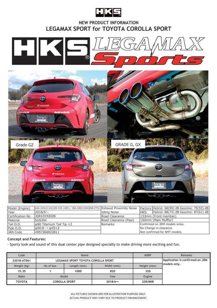 HKS LEGAMAX Sports 2018 Toyota Corolla Sport 2ZR/8NR - Corvette Realm