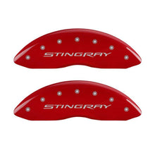 Load image into Gallery viewer, MGP 4 Caliper Covers Engraved Front &amp; Rear Stingray Red finish silver ch - Corvette Realm