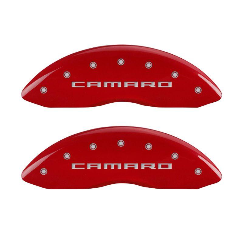 MGP 4 Caliper Covers Engraved Front & Rear Gen 5/Camaro Red finish silver ch - Corvette Realm