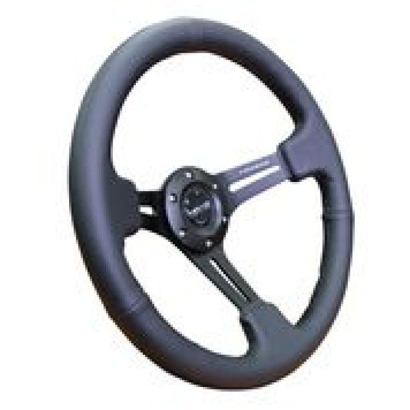 NRG Reinforced Steering Wheel (350mm / 3in. Deep) Black Leather w/ Black Stitching - Corvette Realm