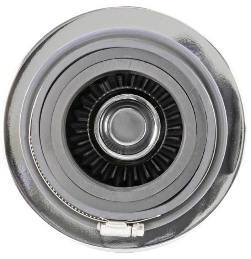 K&N Universal Filter Chrome Round Tapered White - 4in Flange ID x 1.125in Flange Length x 5.5in H - Corvette Realm