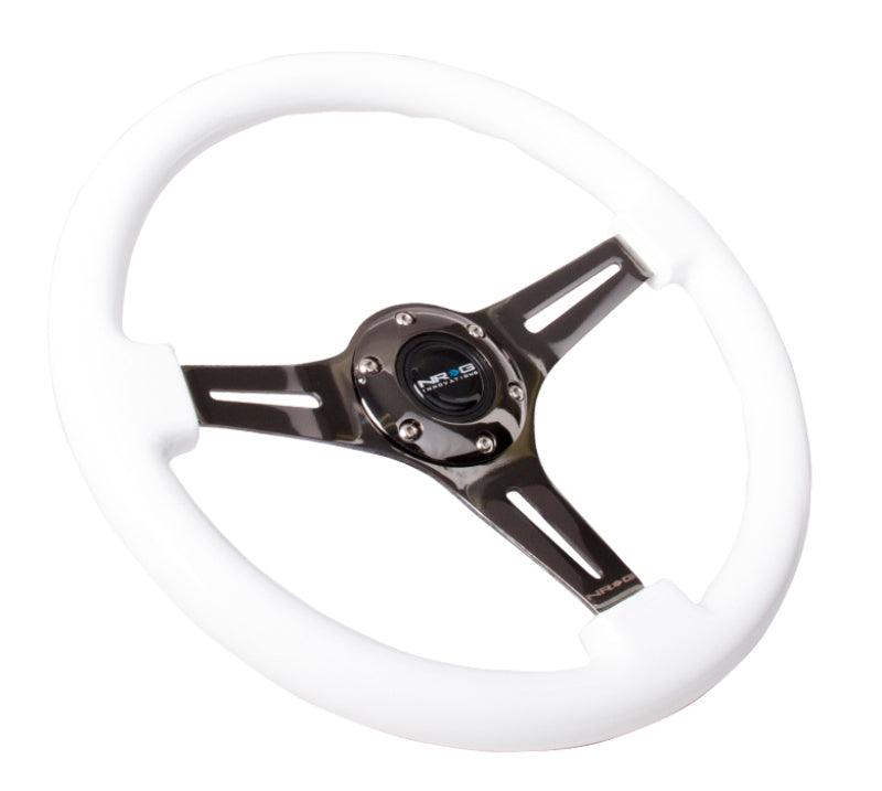 NRG Classic Wood Grain Steering Wheel (350mm) White Paint Grip w/Black 3-Spoke Center - Corvette Realm