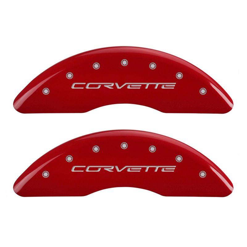 MGP 4 Caliper Covers Engraved Front & Rear C6/Corvette Red finish silver ch - Corvette Realm