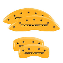 Load image into Gallery viewer, MGP 4 Caliper Covers Engraved Front &amp; Rear C6/Corvette Yellow finish black ch - Corvette Realm