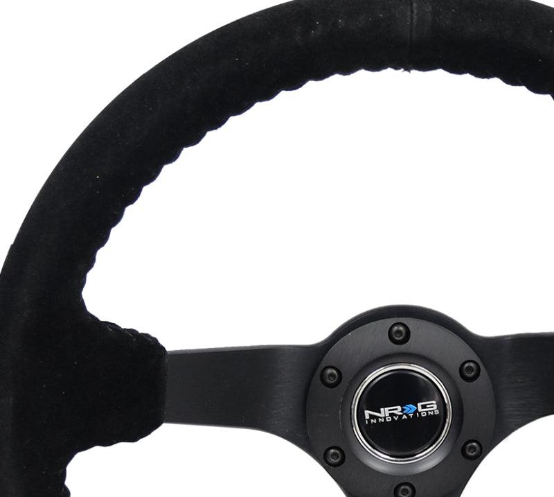 NRG Reinforced Steering Wheel (350mm / 3in. Deep) Blk Suede/Blk Bball Stitch w/5mm Matte Black Spoke - Corvette Realm