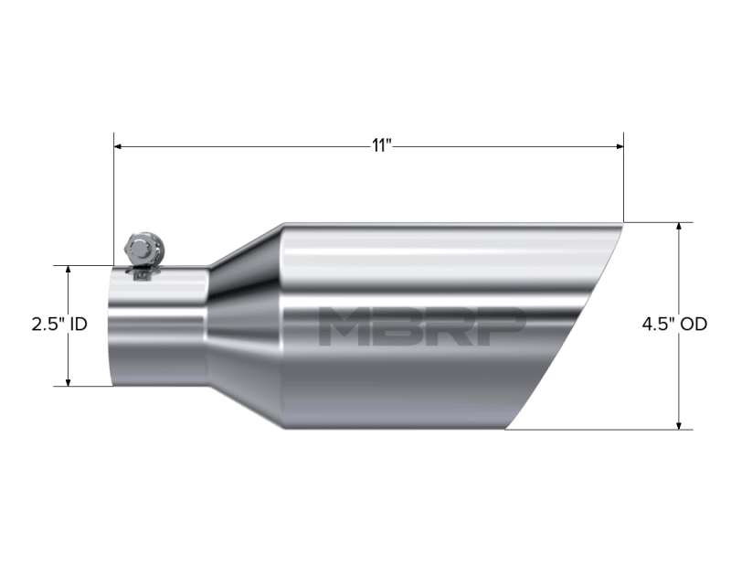 MBRP Universal Tip 4.5 O.D. Dual Walled Angled Rolled End 2.5 Inlet 12in Length - T304 - Corvette Realm