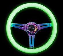 Load image into Gallery viewer, NRG Classic Wood Grain Steering Wheel (350mm) Glow-N-The-Dark Green Grip w/Neochrome 3-Spoke Center - Corvette Realm
