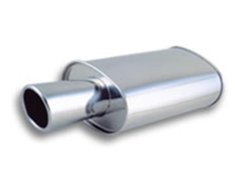 Vibrant StreetPower Turbo Oval Muffler with 4in Round Tip Angle Cut Rolled Edge - 3in inlet I.D. - Corvette Realm