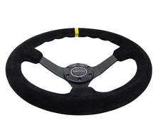 Load image into Gallery viewer, NRG Reinforced Steering Wheel (350mm / 3in. Deep) Blk Suede/X-Stitch w/5mm Blk Spoke &amp; Yellow CM - Corvette Realm