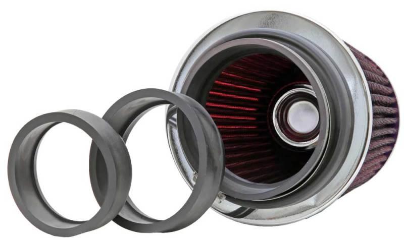 K&N Universal Air Filter Chrome Round Tapered Red - 4in Flange ID x 1.125in Flange Length x 5.5in H - Corvette Realm