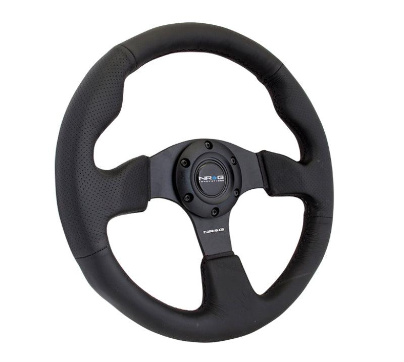 NRG Reinforced Steering Wheel (320mm) Black Leather w/Black Stitching - Corvette Realm