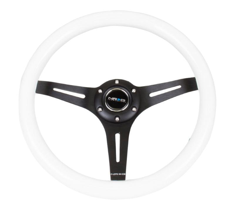 NRG Classic Wood Grain Steering Wheel (350mm) White Paint Grip w/Black 3-Spoke Center - Corvette Realm