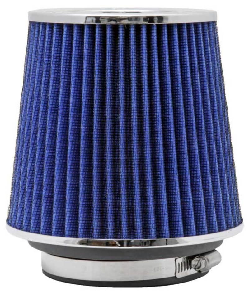 K&N Universal Air Filter Chrome Round Tapered Blue - 4in Flange ID x 1.125in Flange Length x 5.5in H - Corvette Realm