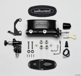 Wilwood HV Tandem M/C Kit w L/H Bracket & Prop Valve - 7/8in Bore Black-W/Push. - Early Mustang - Corvette Realm