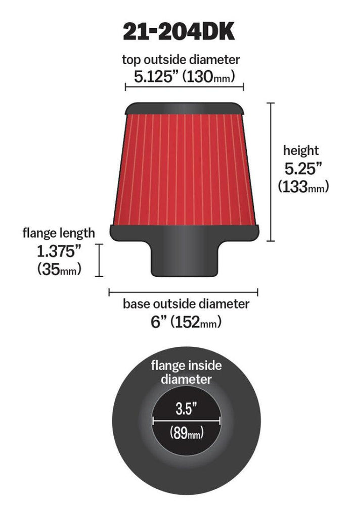 AEM 3.5 inch Short Neck 5 inch Element Filter Replacement - Corvette Realm