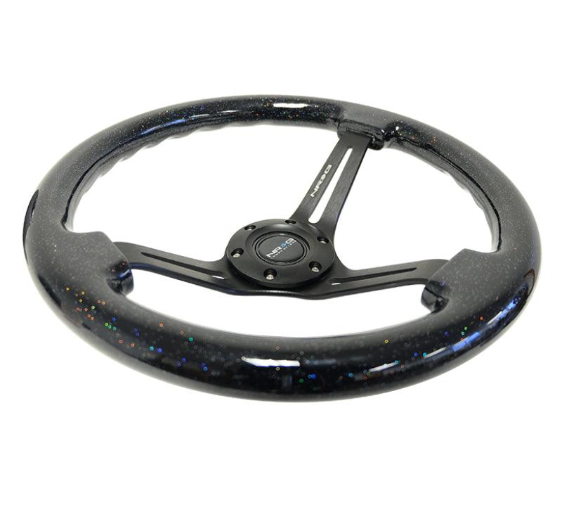 NRG Reinforced Steering Wheel (350mm / 3in. Deep) Black Multi Color Flake Wood w/ Black Matte Center - Corvette Realm