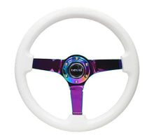 Load image into Gallery viewer, NRG Reinforced Steering Wheel (350mm / 3in. Deep) Classic White w/4mm Neochrome Solid 3-Spoke - Corvette Realm