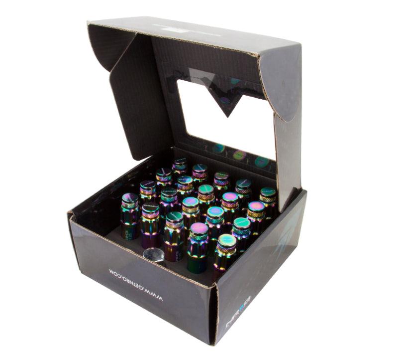 NRG 700 Series M12 X 1.5 Steel Lug Nut w/Dust Cap Cover Set 21 Pc w/Locks & Lock Socket - Neochrome - Corvette Realm