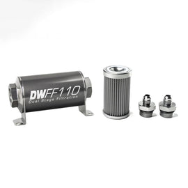DeatschWerks Stainless Steel 6AN 100 Micron Universal Inline Fuel Filter Housing Kit (110mm) - Corvette Realm