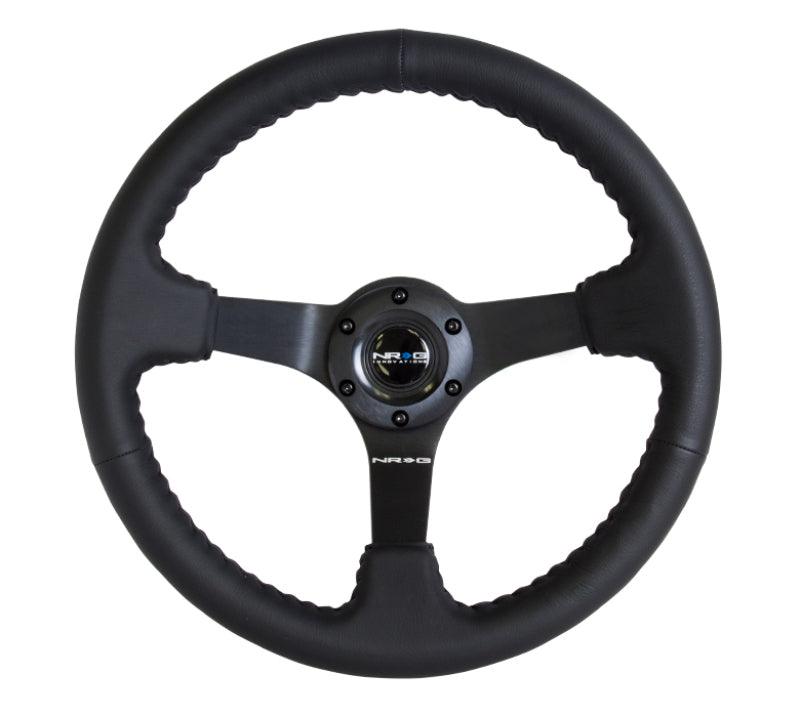 NRG Reinforced Steering Wheel (350mm / 3in. Deep) Bk Leather w/Bk BBall Stitch (Odi Bakchis Edition) - Corvette Realm