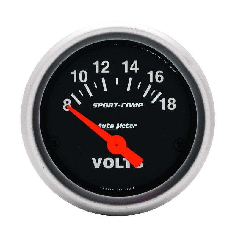 Autometer Sport-Comp 52mm 8-18 Volt Electronic Voltmeter Gauge - Corvette Realm