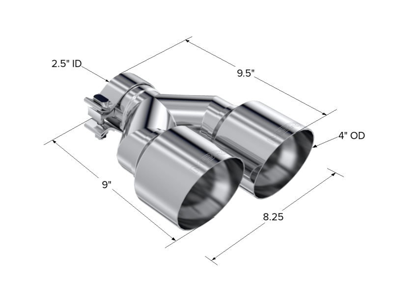 MBRP Universal T304 SS Dual Tip 4in OD/2.5in Inlet