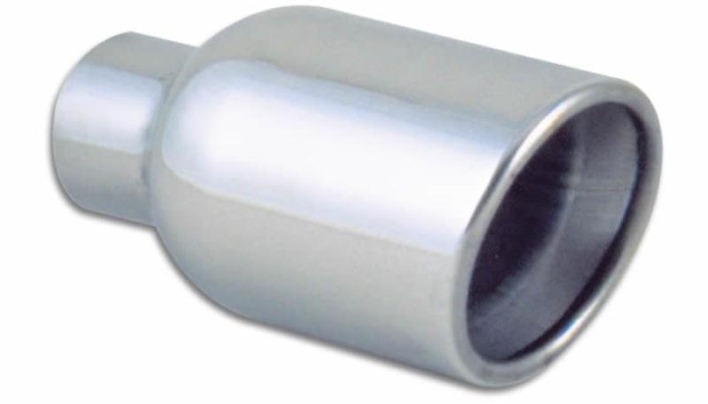 Vibrant 4in Round SS Exhaust Tip (Double Wall Resonated Angle Cut Rolled Edge) - Corvette Realm