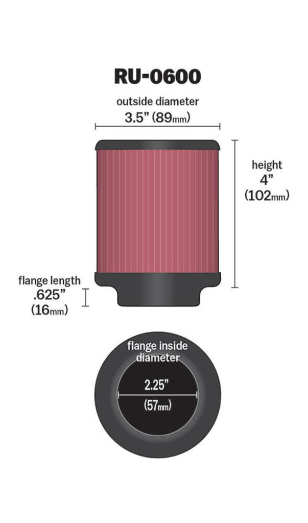 K&N Filter Universal Rubber Filter 2 1/4 inch Flange 3 1/2 inch OD 4 inch Height - Corvette Realm