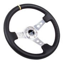 Load image into Gallery viewer, NRG Reinforced Steering Wheel (350mm / 3in. Deep) Blk Leather w/Circle Cut Spokes &amp; Single Yellow CM - Corvette Realm