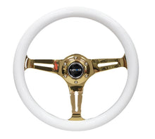 Load image into Gallery viewer, NRG Classic Wood Grain Steering Wheel (350mm) White Grip w/Chrome Gold 3-Spoke Center - Corvette Realm