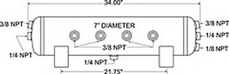 Firestone Air Tank 5 Gallon 7in. x 34in. (6) 3/8in. NPT Ports 150 PSI Max - Black (WR17609242) - Corvette Realm