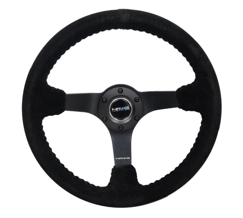 NRG Reinforced Steering Wheel (350mm / 3in. Deep) Blk Suede/Blk Bball Stitch w/5mm Matte Black Spoke - Corvette Realm