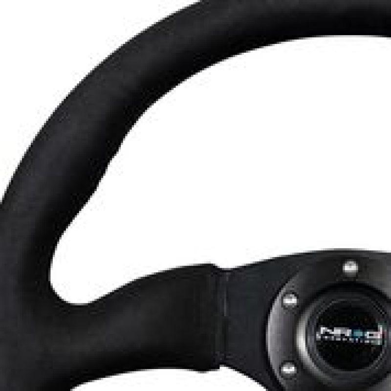 NRG Reinforced Steering Wheel (350mm / 2.5in. Deep)Blk Alcantara Comfort Grip w/4mm Matte Blk Spokes - Corvette Realm