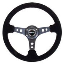 Load image into Gallery viewer, NRG Reinforced Steering Wheel (350mm / 3in. Deep) Blk Suede/Blk Stitch w/Black Circle Cutout Spokes - Corvette Realm