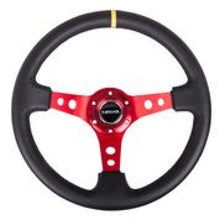 Load image into Gallery viewer, NRG Reinforced Steering Wheel (350mm / 3in. Deep) Blk Leather w/Red Spokes &amp; Sgl Yellow Center Mark - Corvette Realm