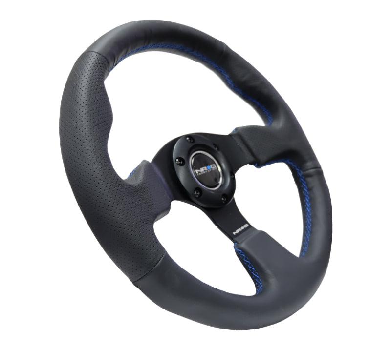 NRG Reinforced Steering Wheel (320mm) Black Leather w/Blue Stitching - Corvette Realm