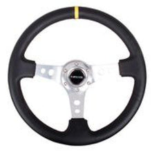 Load image into Gallery viewer, NRG Reinforced Steering Wheel (350mm / 3in. Deep) Blk Leather w/Circle Cut Spokes &amp; Single Yellow CM - Corvette Realm