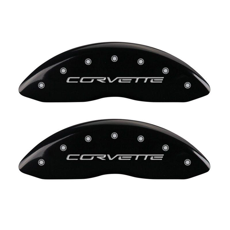MGP 4 Caliper Covers Engraved Front & Rear C6/Corvette Black finish silver ch - Corvette Realm