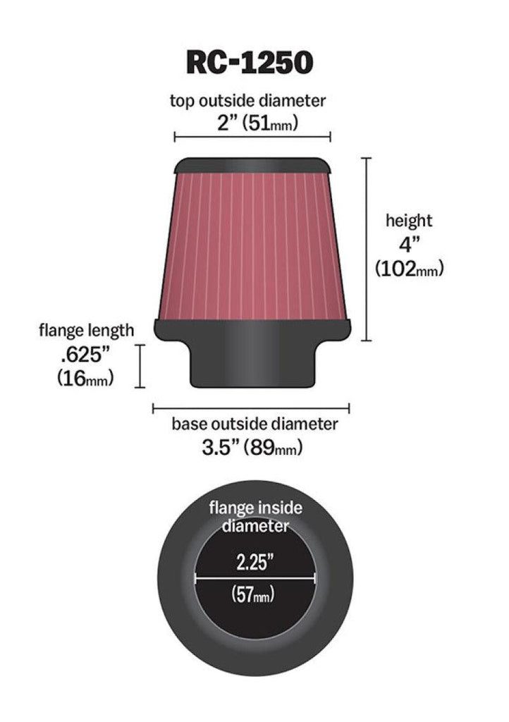 K&N Universal Chrome Filter 2.25 Inch Flange / 3.5 Inch Base / 2 Inch Top / 4 Inch Height - Corvette Realm